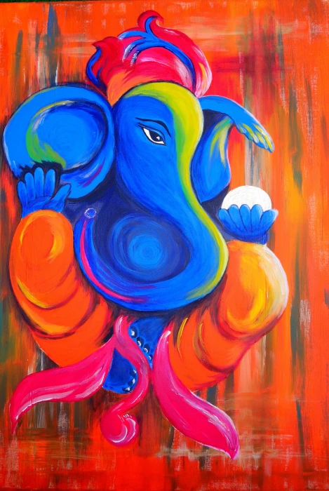 blue yellow red and orange elephant painting ganesha god 2k