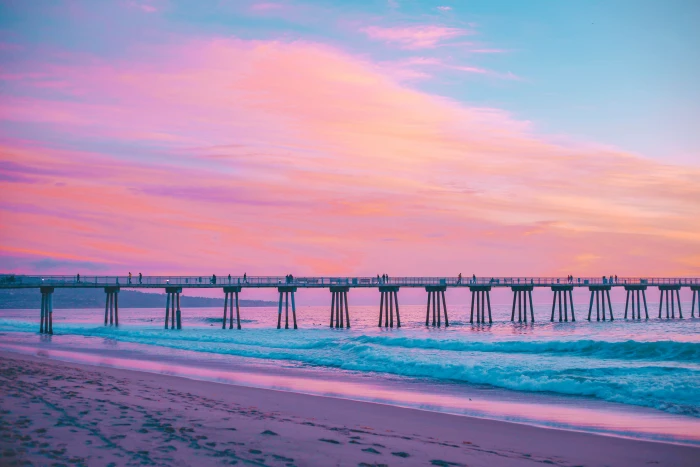 brown boardwalk pier sea surf pink hermosa beach california 2k 4k 5k