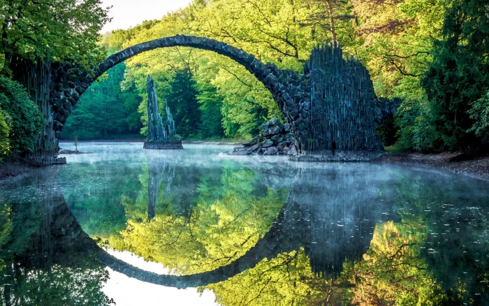 brown bridge and body of water digital wallpaper reflection 2k