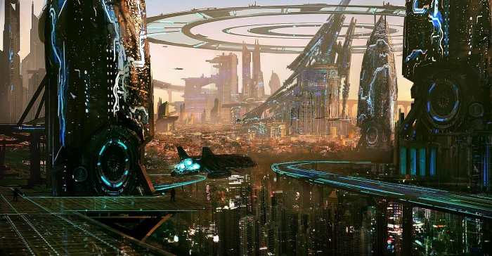 futuristic wallpaper artwork science fiction city digital art 2k
