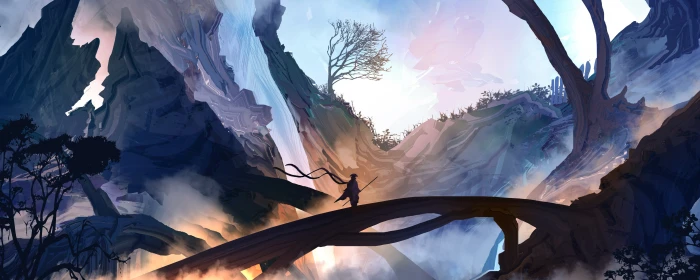 game wallpaper fantasy art mountains mist samurai beauty in nature 2k 4k 5k