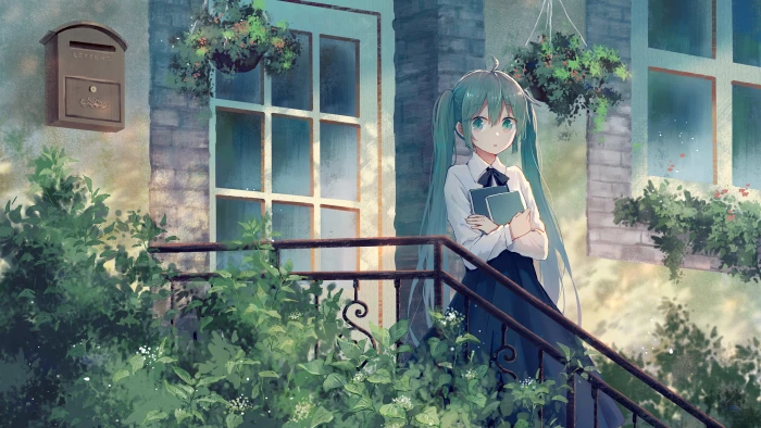Hatsune Miku anime girls Vocaloid plant window built structure 2k 4k