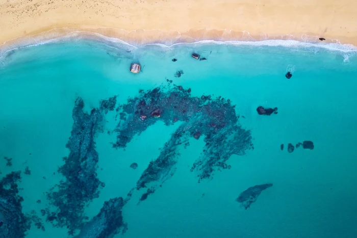 nature water beach boat aerial view cyan sea underwater 2k 4k