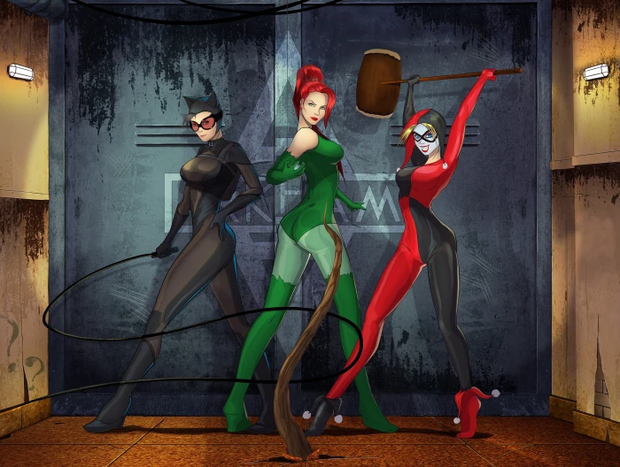 Poison Ivy Harley Quinn and Catwoman wallpaper batman dc comics 2k