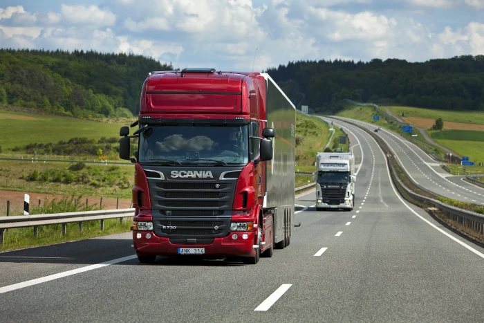 red Scania truck Nature Road Field Forest Tractor Trucks 2k 4k