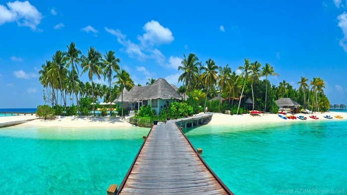 Resort Kandooma Kang Duma Tropical Island Maldives Sandy Beach Palm Trees Bungalows Pool Summer Hd Wallpaper 2k 4k