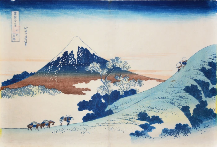 snow covered mountain illustration Hokusai Mount Fuji Japan 2k 4k