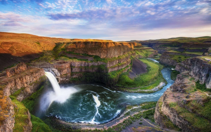 waterfalls wallpaper nature landscape mountains Palouse Falls 2k