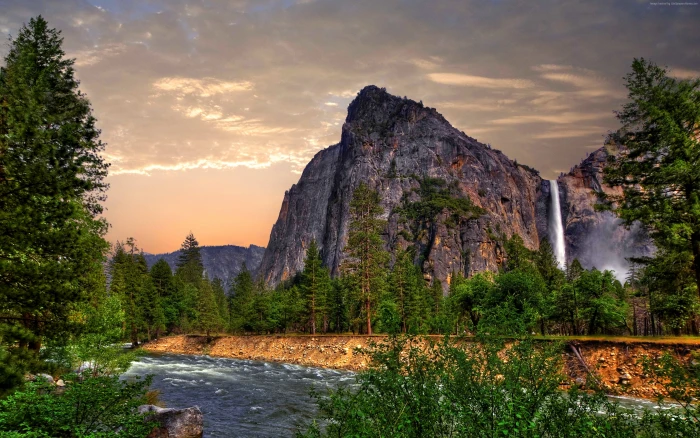 apple Yosemite forest waterfall OSX mountains 2k