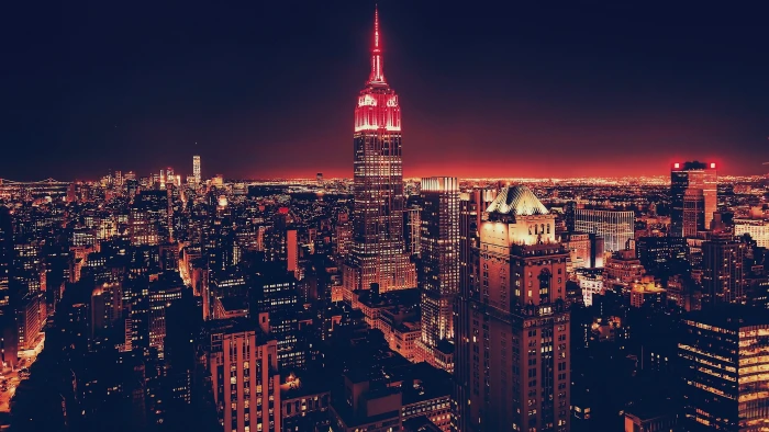 Empire State building cityscape USA night New York City Manhattan 2k 4k