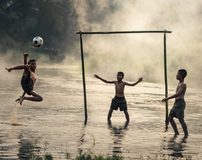 Football Player Jump black and white soccer ball Asia Thailand 2k 4k 5k