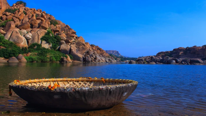 india hampi ancient boat landscape blue sky asia traditional 2k 4k 5k