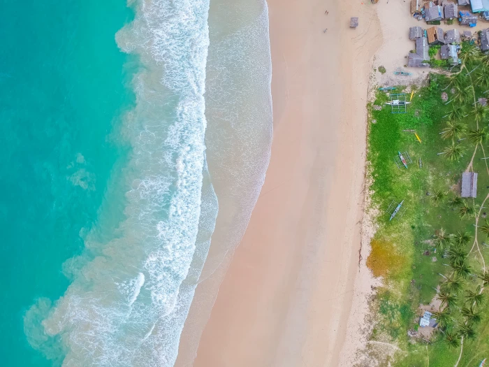 ocean waves on shore top view of beach aerial sea drone land 2k 4k