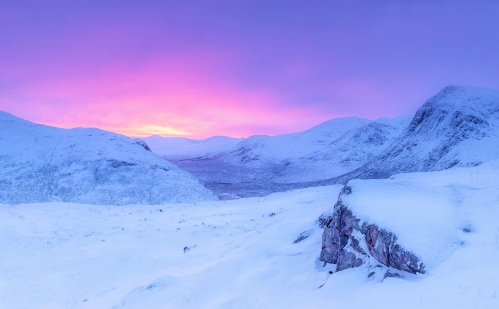 Pink Sunrise Snowy Mountains Winter snow mountains Seasons 2k 4k 5k