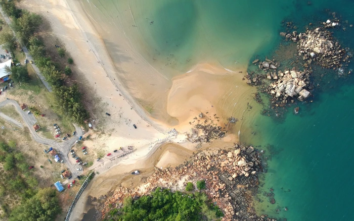 sea bird s eye view beach sand aerial shot from above 2k 4k