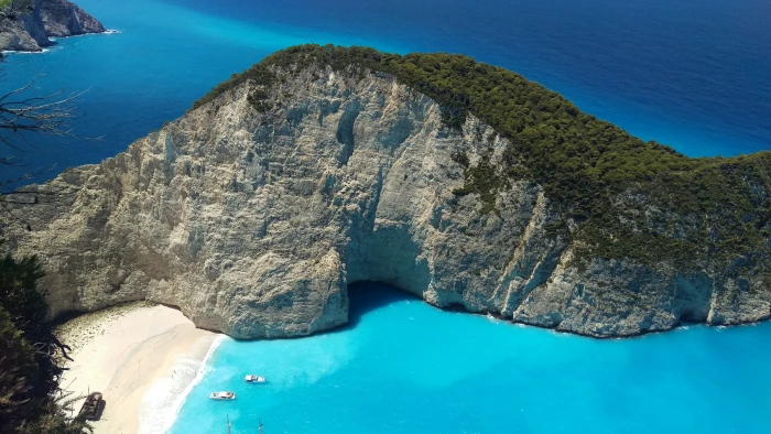 shipwreck beach azure archipelago rock aerial photography 2k 4k