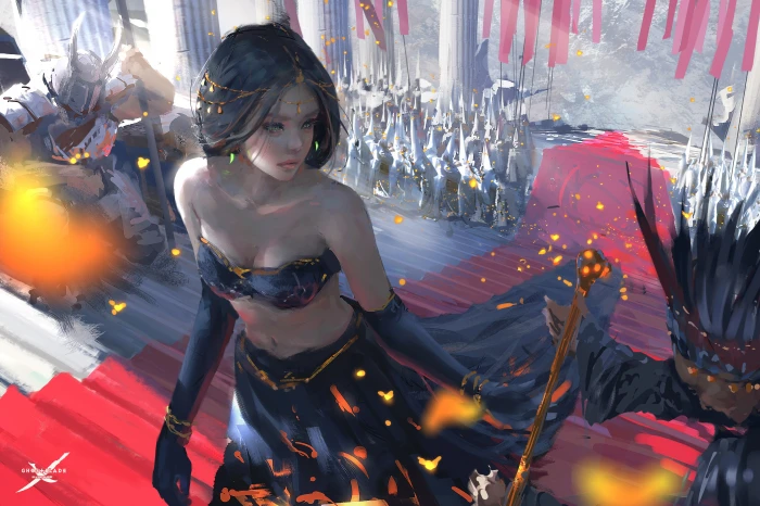 bare shoulders painting digital art cleavage artwork anime girls 2k 4k 5k
