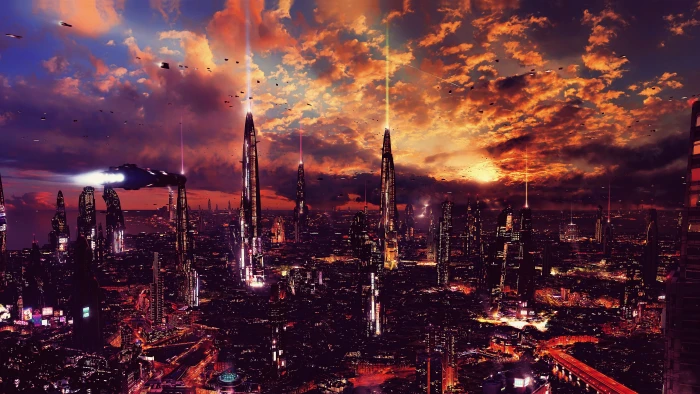cityscape view of city during nighttime artwork futuristic 2k 4k