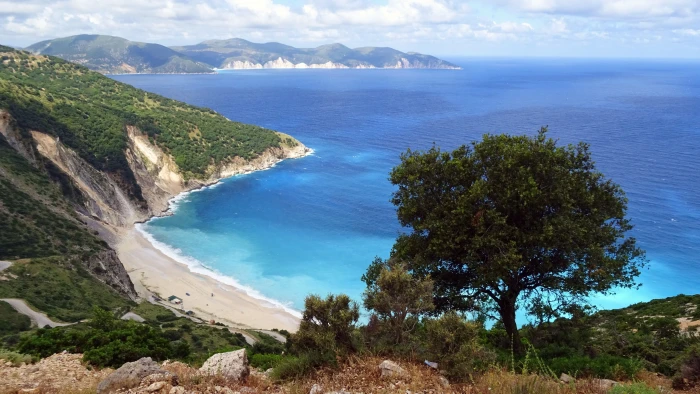 green tree on hill Greece Island Cephalonia Kefalonia blue 2k 4k 5k