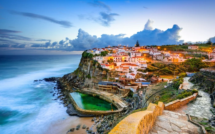 Seaside Scenery Tourist Town Sintra Portugal water architecture 2k 4k