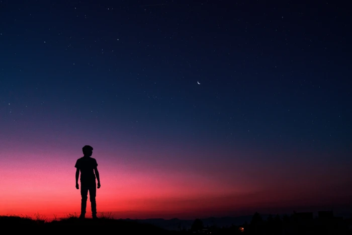Silhouette of man standing on summer night people nature sunset 2k 4k 5k
