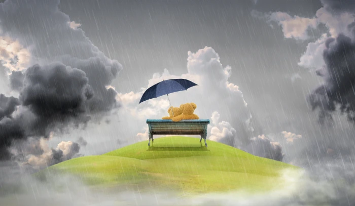 Teddy bears Couple Rain Clouds Valentines Day HD 2k 4k 5k