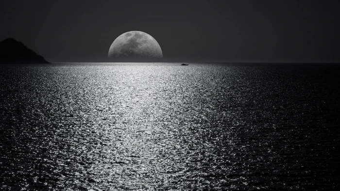 White and Black Moon With Skies Body of Water Photography during Night Time 2k 4k 5k