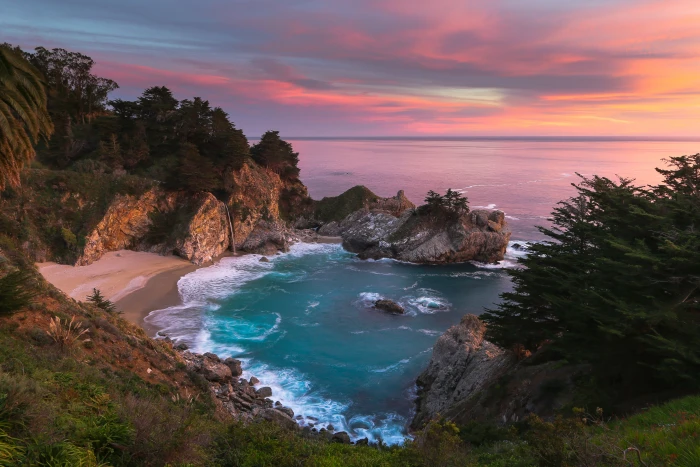 aerial view of body water during sunset Big Sur Explore 2k 4k 5k