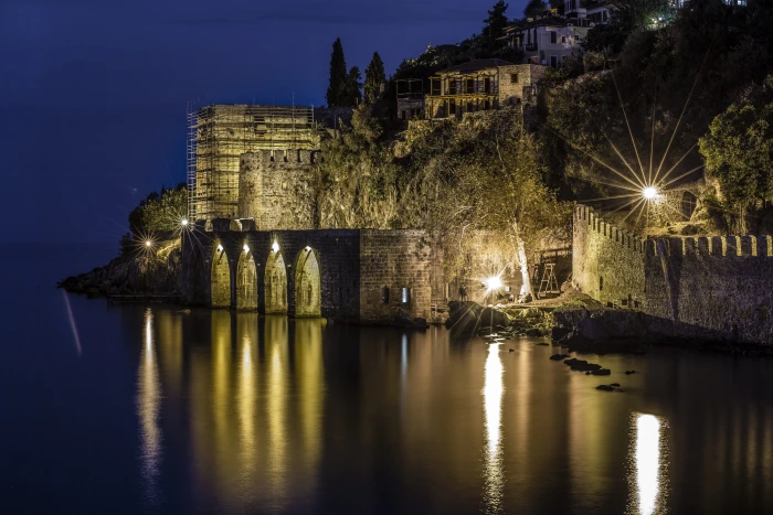 alanya night k z lkule landscape castle black clouds 2k 4k 5k