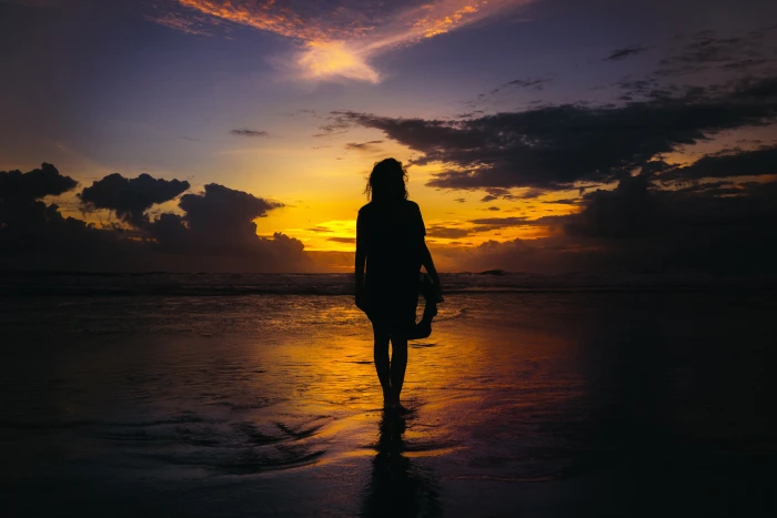 Girl Woman Silhouette Sunset Beach 2k 4k 5k