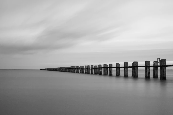 gray sea dock look back Out to Sea East Beach pier water 2k 4k 5k