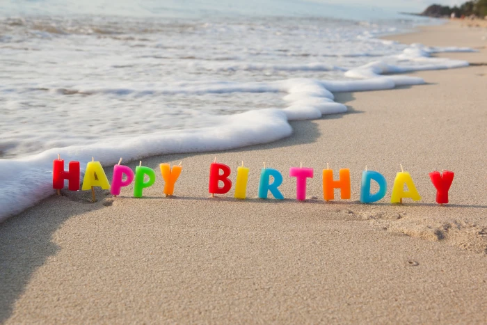 multicolored Happy Birthday candle set sand sea beach candles 2k 4k 5k