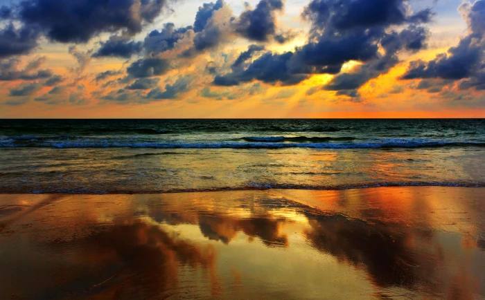 nature sea clouds waves beach reflection 2k 4k 5k