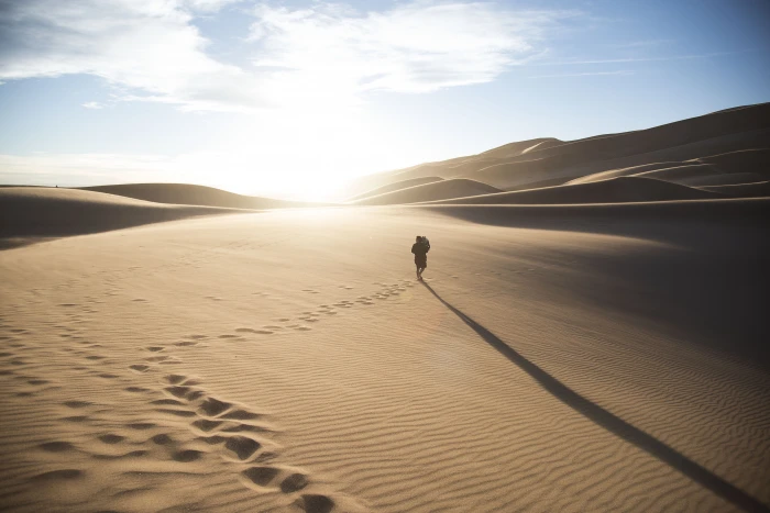 person walking on desert dessert Footprints 2k 4k 5k