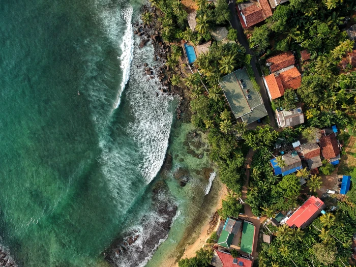 sri lanka mirissa palms waves beach droneview surfing 2k 4k