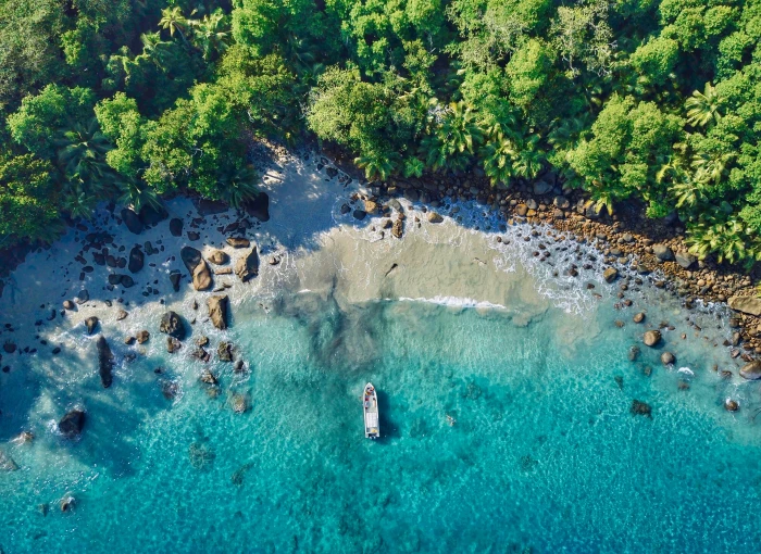 Beach Aerial view Silhouette Island Seychelles 2k 4k