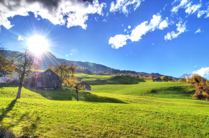 brown house surrounded by grass under cloudy sky during daytime 2k 4k