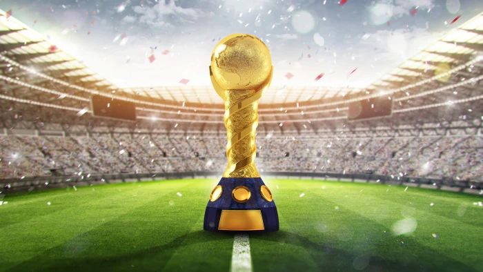 Golden trophy FIFA World Cup Stadium Russia 2k 4k 5k