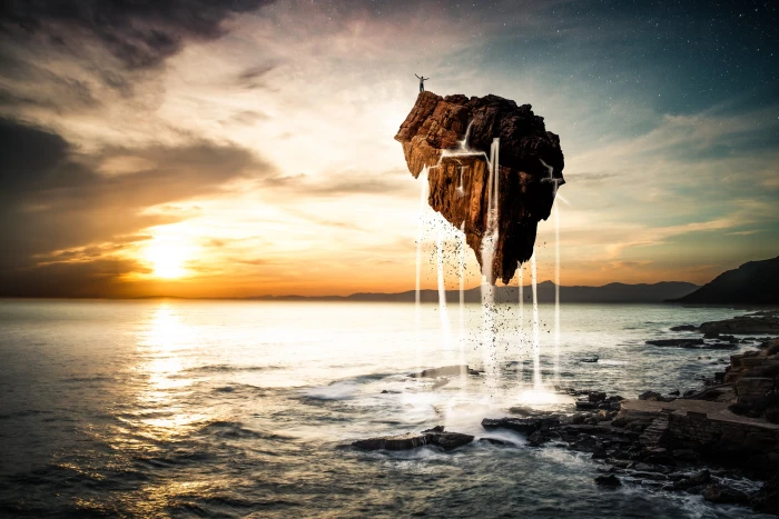 gray floating rock formation Mover cielo tierra Canon 2k 4k 5k