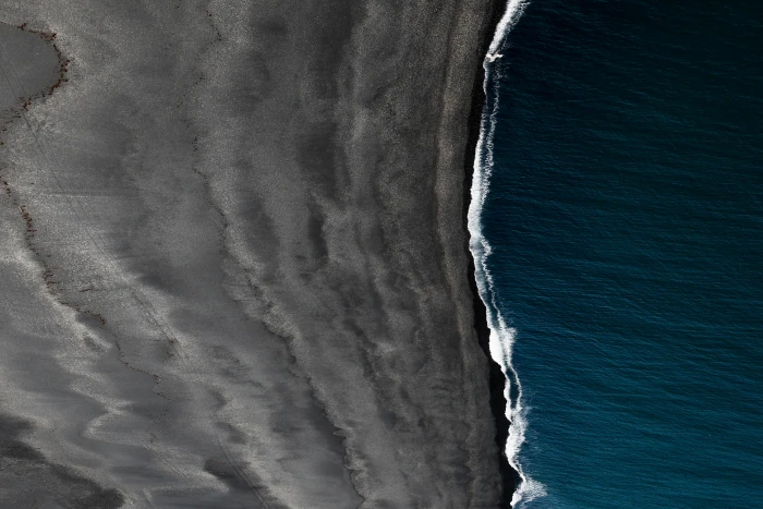 vik Iceland landscape sea bird s eye view black sand water 2k 4k 5k