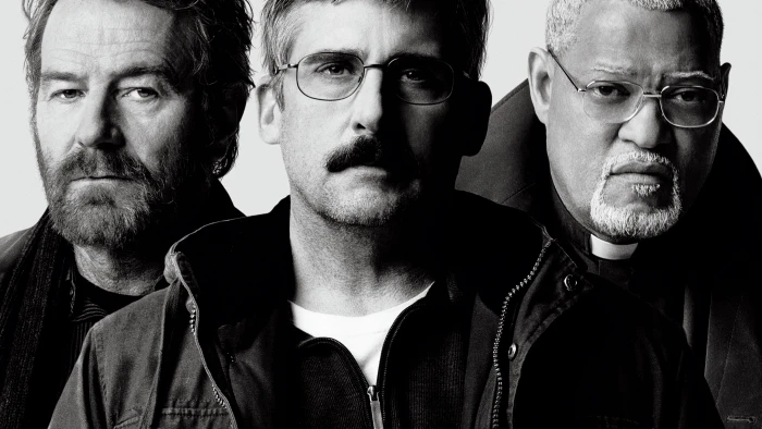 grayscale photo of actors Last Flag Flying Bryan Cranston Laurence Fishburne 2k 4k 5k 8k