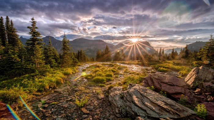 mountain glacier national park mount scenery forest sunlight 2k 4k 5k