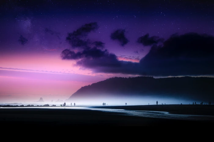 Twilight Beach Purple sky 2k 4k 5k