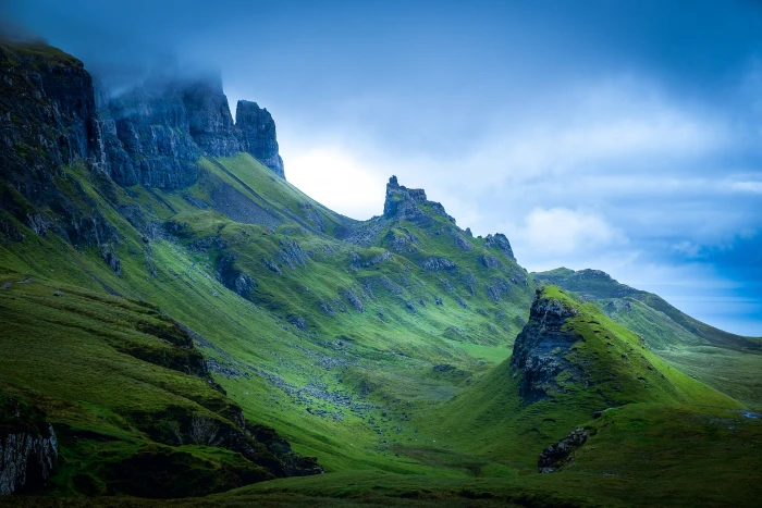 landscape photography of green mountains quiraing 2k 4k 5k