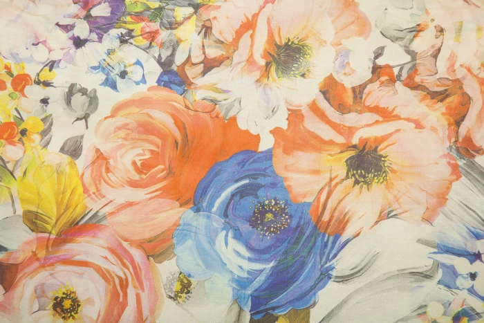 close up photo of blue and orange floral painting texture fabric 2k 4k 5k