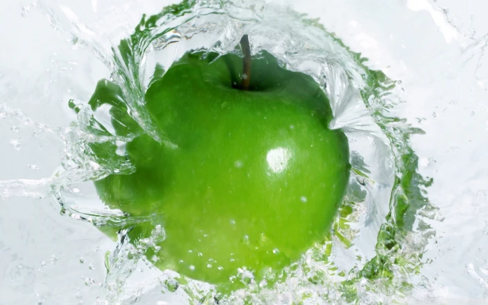 green apple fruit macro simple background apples fluid water 2k