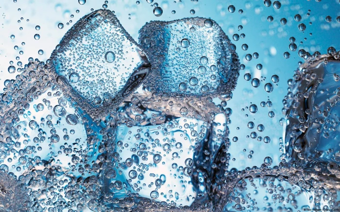 ice cube lot cubes water bubbles blue cyan underwater 2k