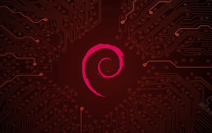 Linux Debian technology red communication pattern glowing