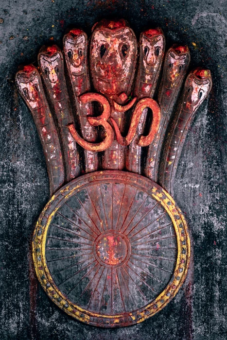 red and gold colored sesha wall decor om symbol sacral mantra 2k 4k