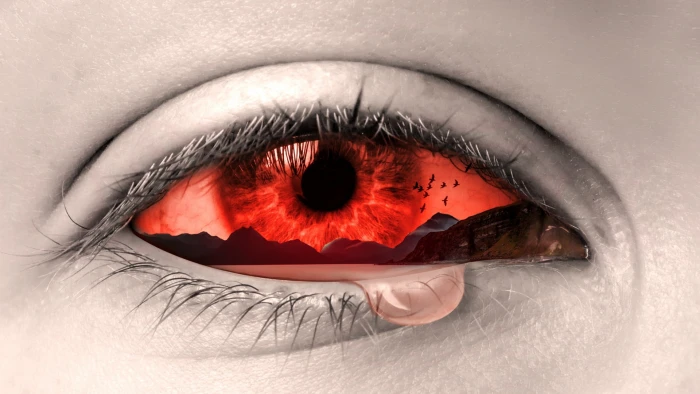 red eye with tears photo manipulation art sad crying design 2k